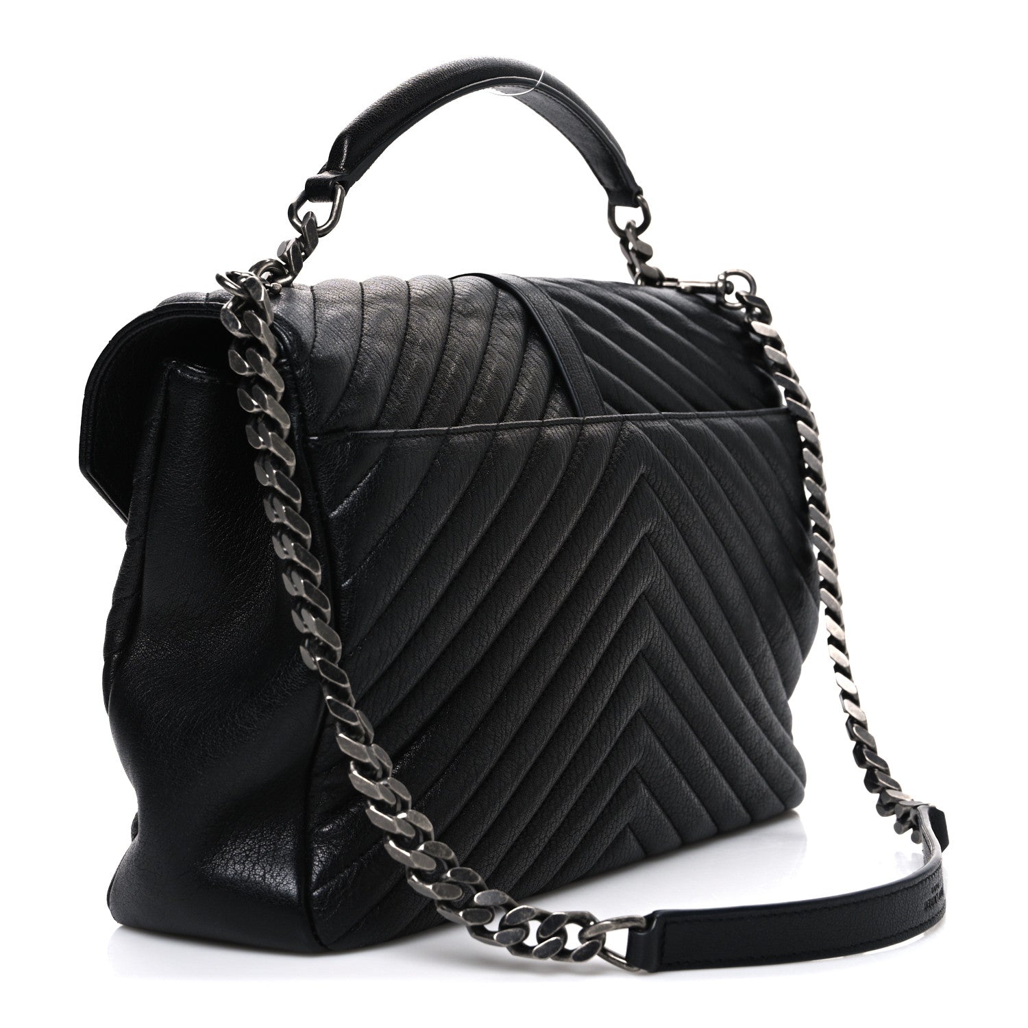 Saint Laurent Sheepskin Matelasse Chevron Monogram Large College Satchel Black 2 of 9