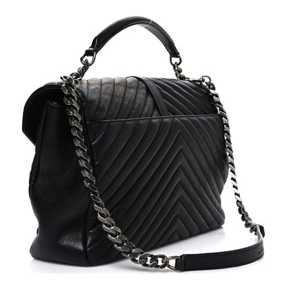 Saint Laurent Sheepskin Matelasse Chevron Monogram Large College Satchel Black 2 of 9
