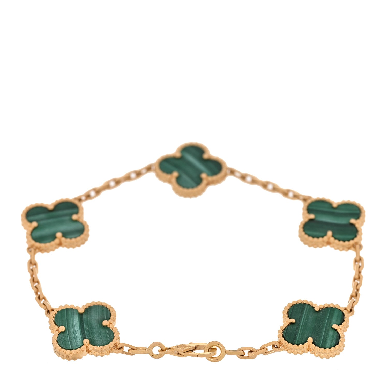 Van Cleef & Arpels 18K Yellow Gold Malachite 5 Motifs Vintage Alhambra Bracelet 2 of 11