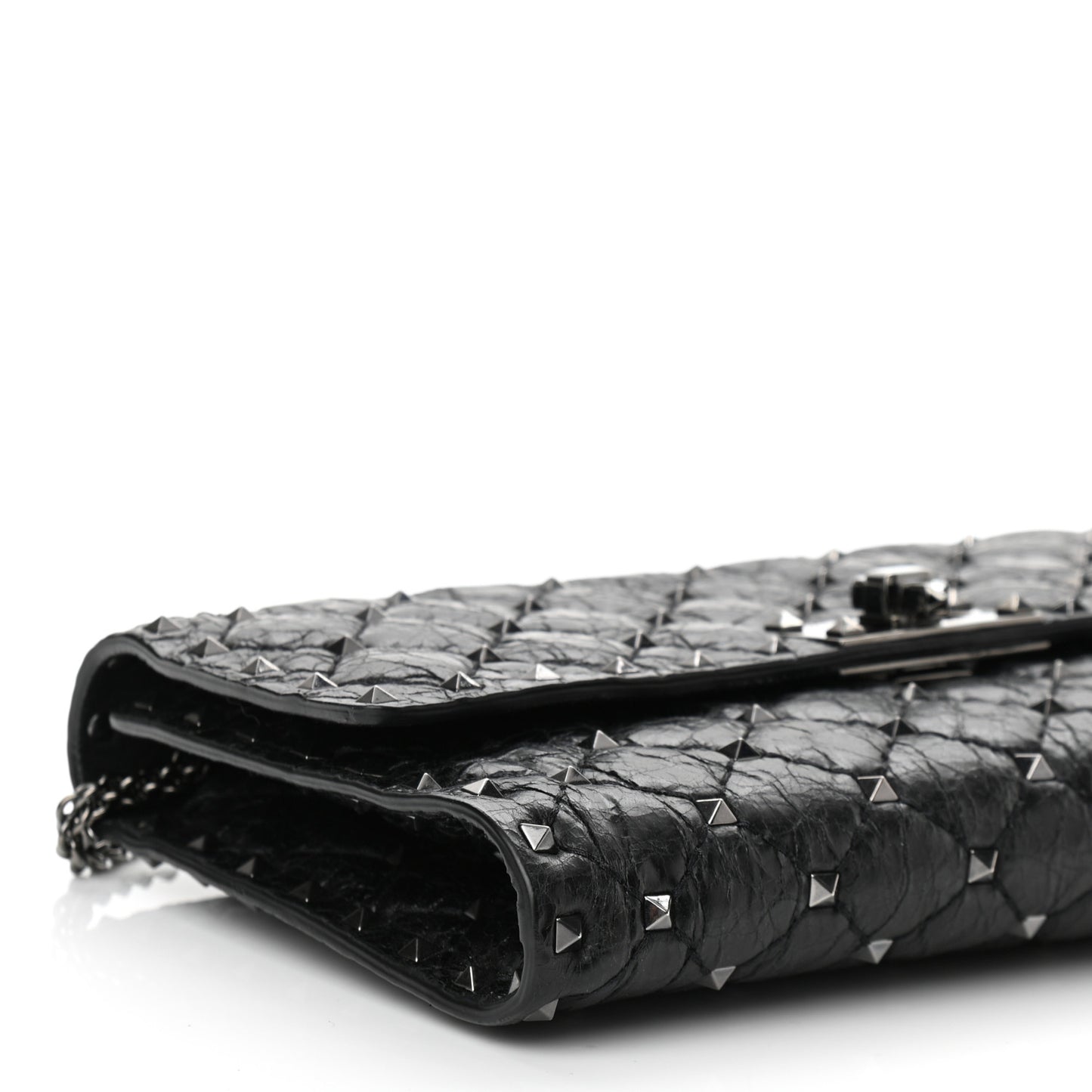 Craquele Nappa Rockstud Spike Wallet on Chain Black