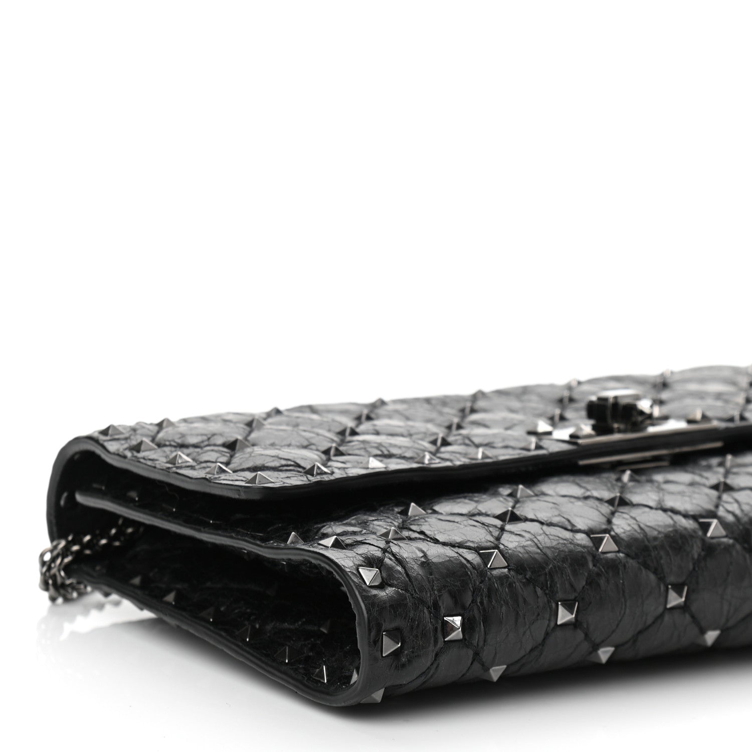 Valentino Garavani Craquele Nappa Rockstud Spike Wallet on Chain Black 8 of 9