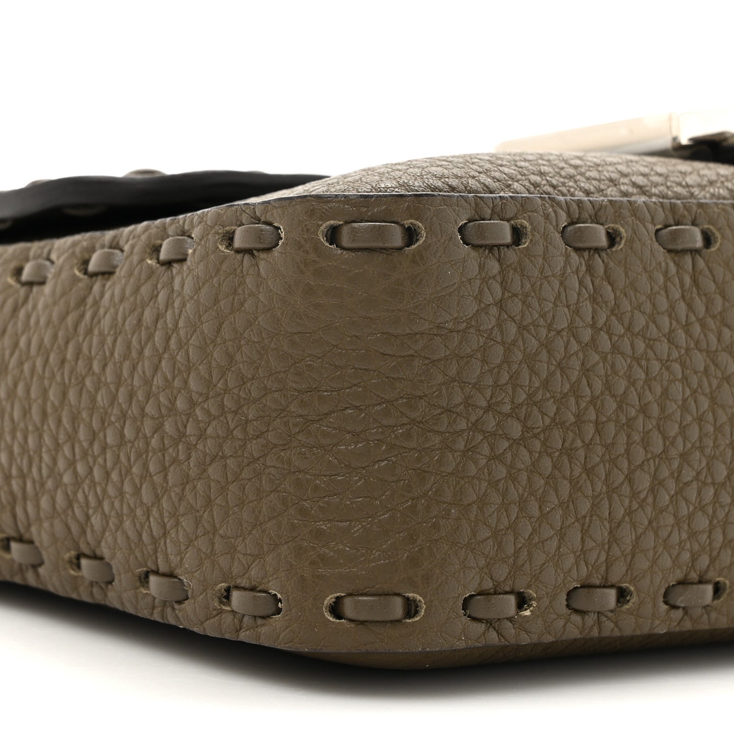 Fendi Cuoio Roma Sellerissima Nappa Sintetica Tape Stitch Mini Baguette Argento 9 of 11