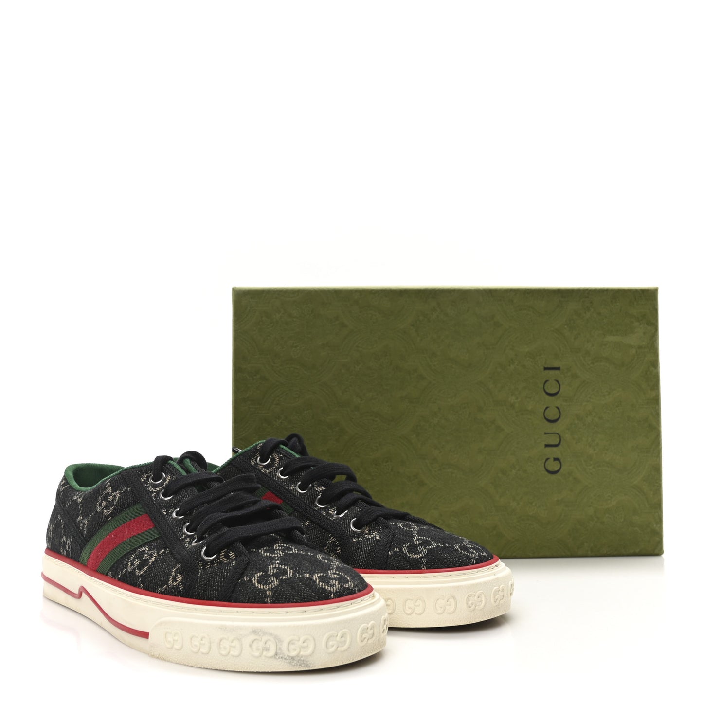 New Denim GG Monogram Web Womens 1977 Tennis Sneakers 39 Black Ivory