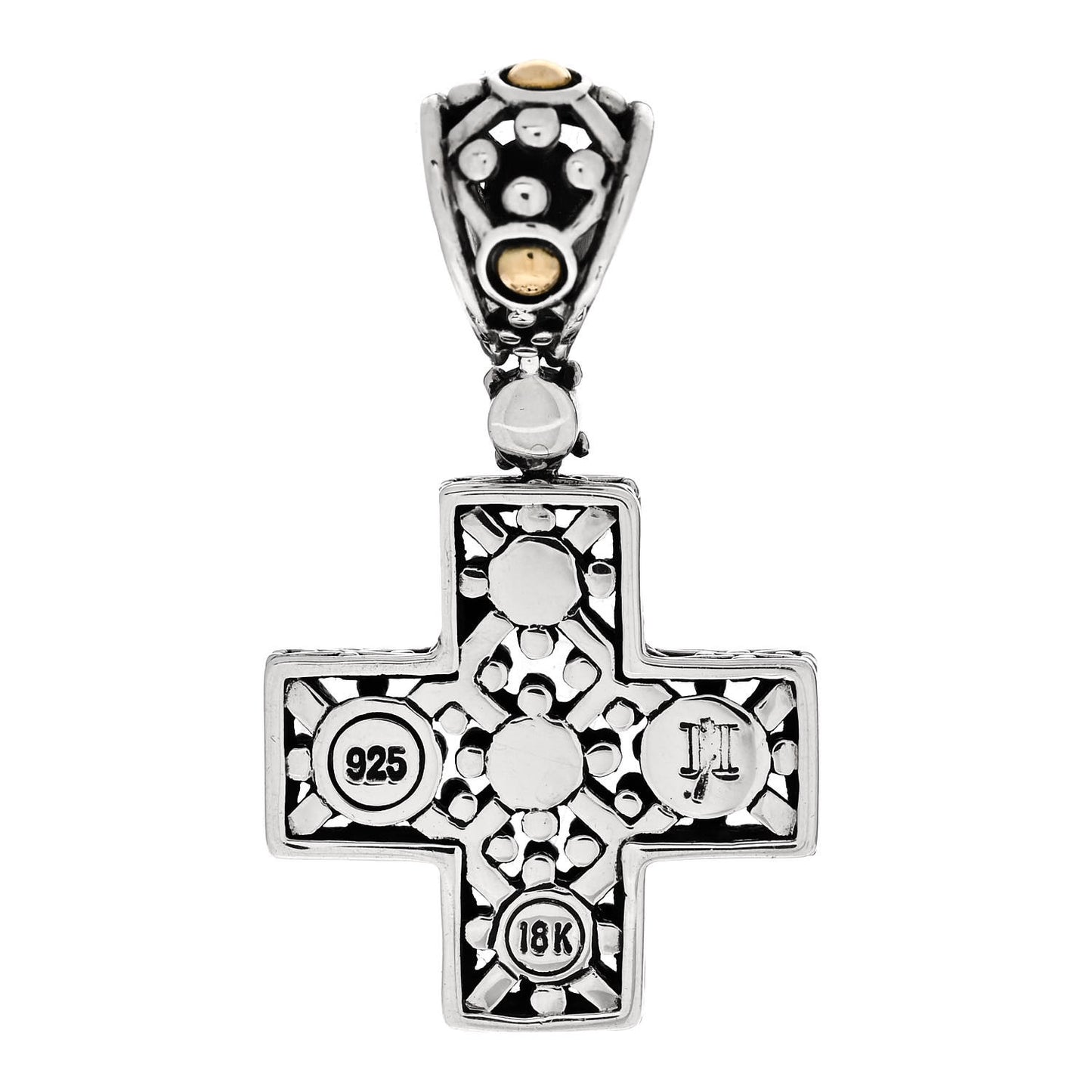 Sterling Silver 18K Yellow Gold Dot Cross Pendant Enhancer