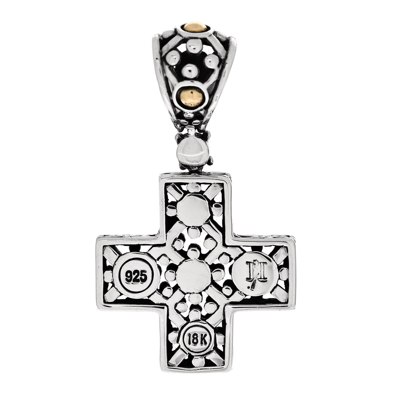 John Hardy Sterling Silver 18K Yellow Gold Dot Cross Pendant Enhancer 3 of 4