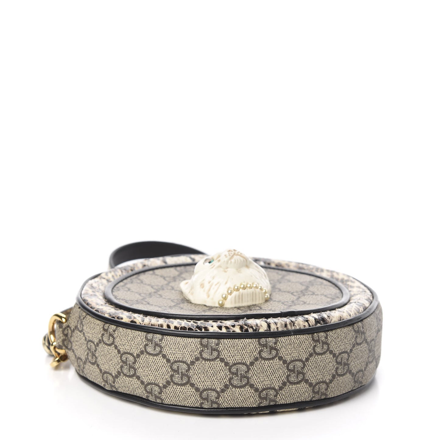 GG Supreme Monogram Patchwork Cat Round Shoulder Bag White Beige