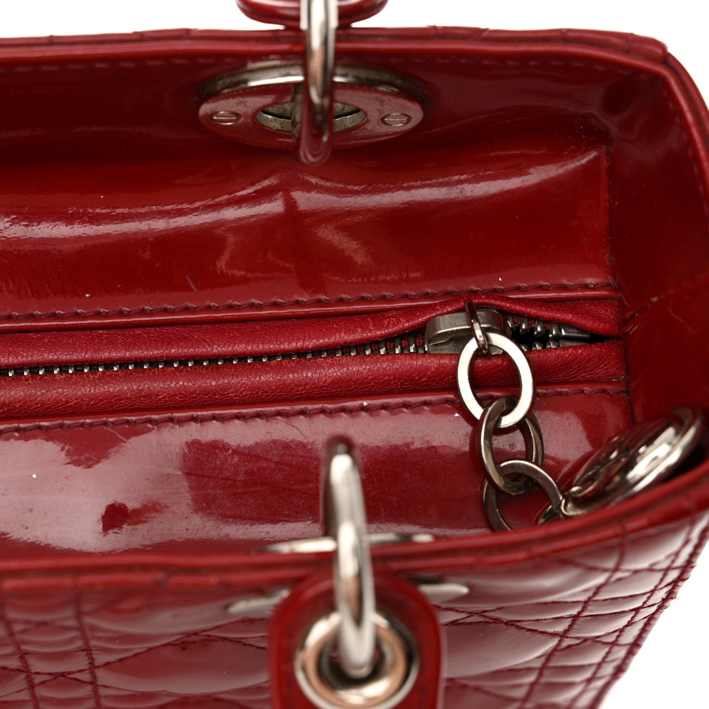 Patent Cannage Medium Lady Dior Red