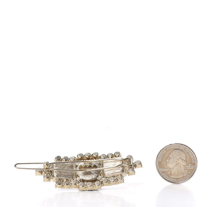 Chanel Pearl Crystal Resin Dazzling Domino CC Barrette Gold Black 2 of 3