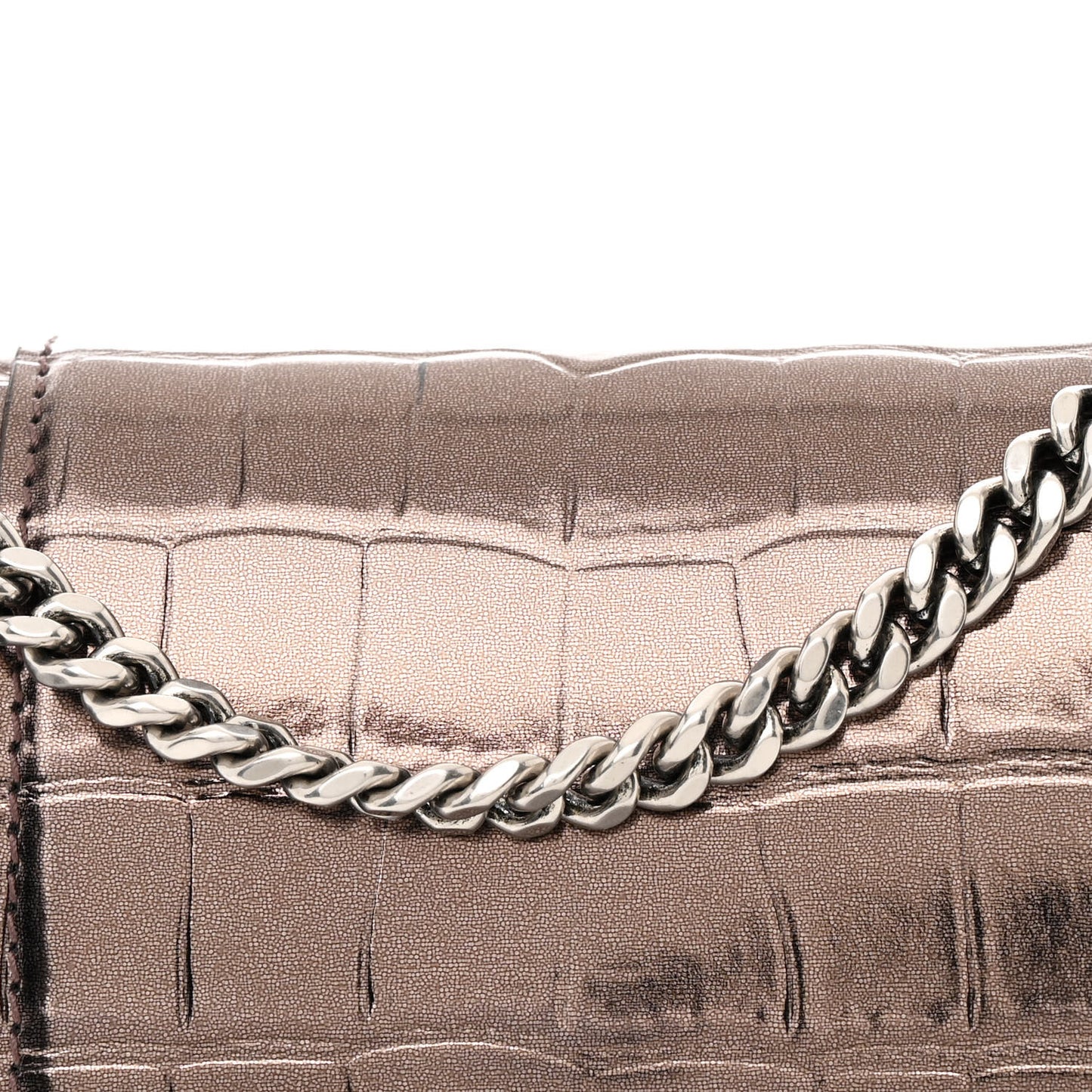 Shiny Metallic Calfskin Crocodile Embossed Hourglass Chain Bag Dark Bronze
