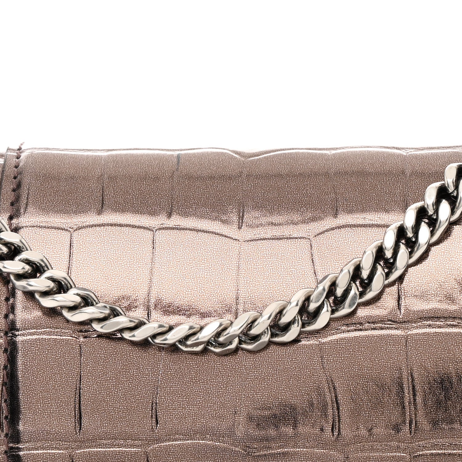 Balenciaga Shiny Metallic Calfskin Crocodile Embossed Hourglass Chain Bag Dark Bronze 9 of 11