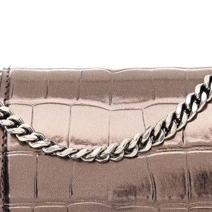 Balenciaga Shiny Metallic Calfskin Crocodile Embossed Hourglass Chain Bag Dark Bronze 9 of 11