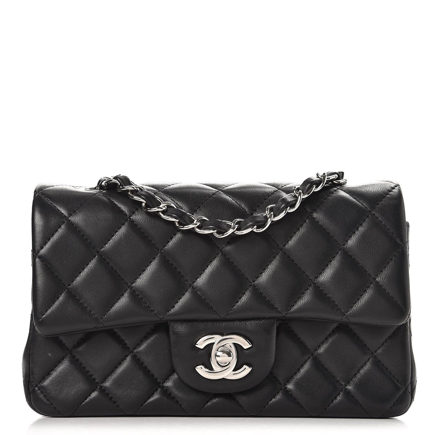 Lambskin Quilted Mini Rectangular Flap Black