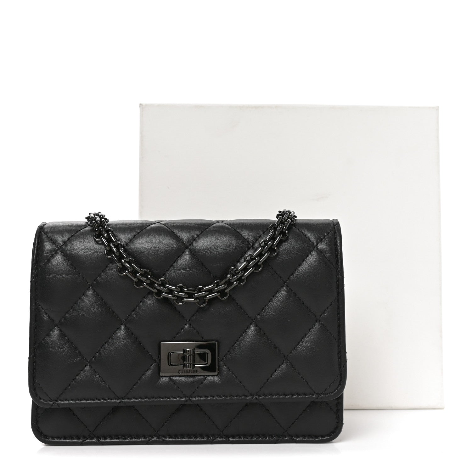Chanel Aged Calfskin Quilted Mini Reissue Wallet On Chain WOC So Black 12 of 12