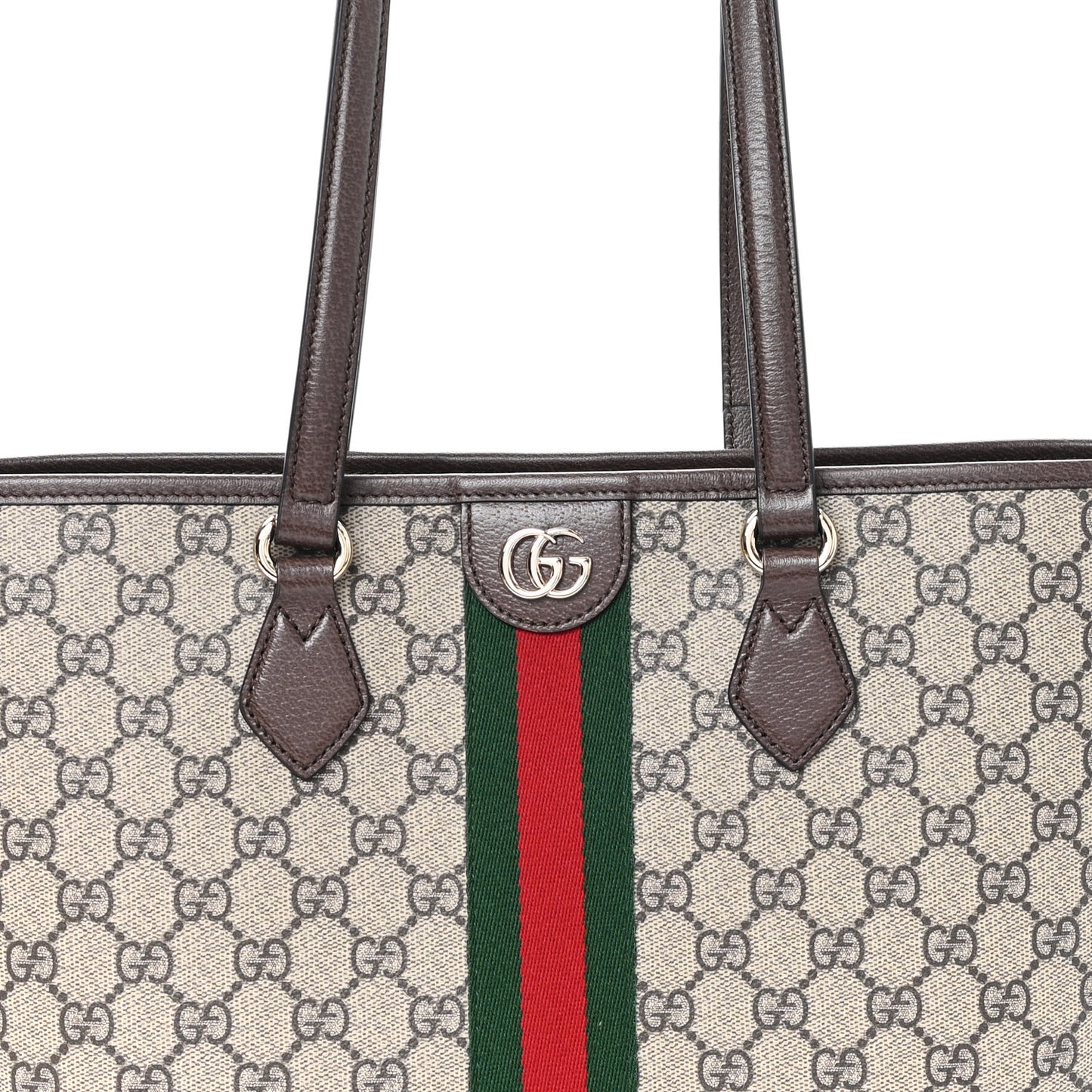 GG Supreme Monogram Textured Calfskin Web Small Ophidia Shoulder Tote Bag Beige Ebony New Acero