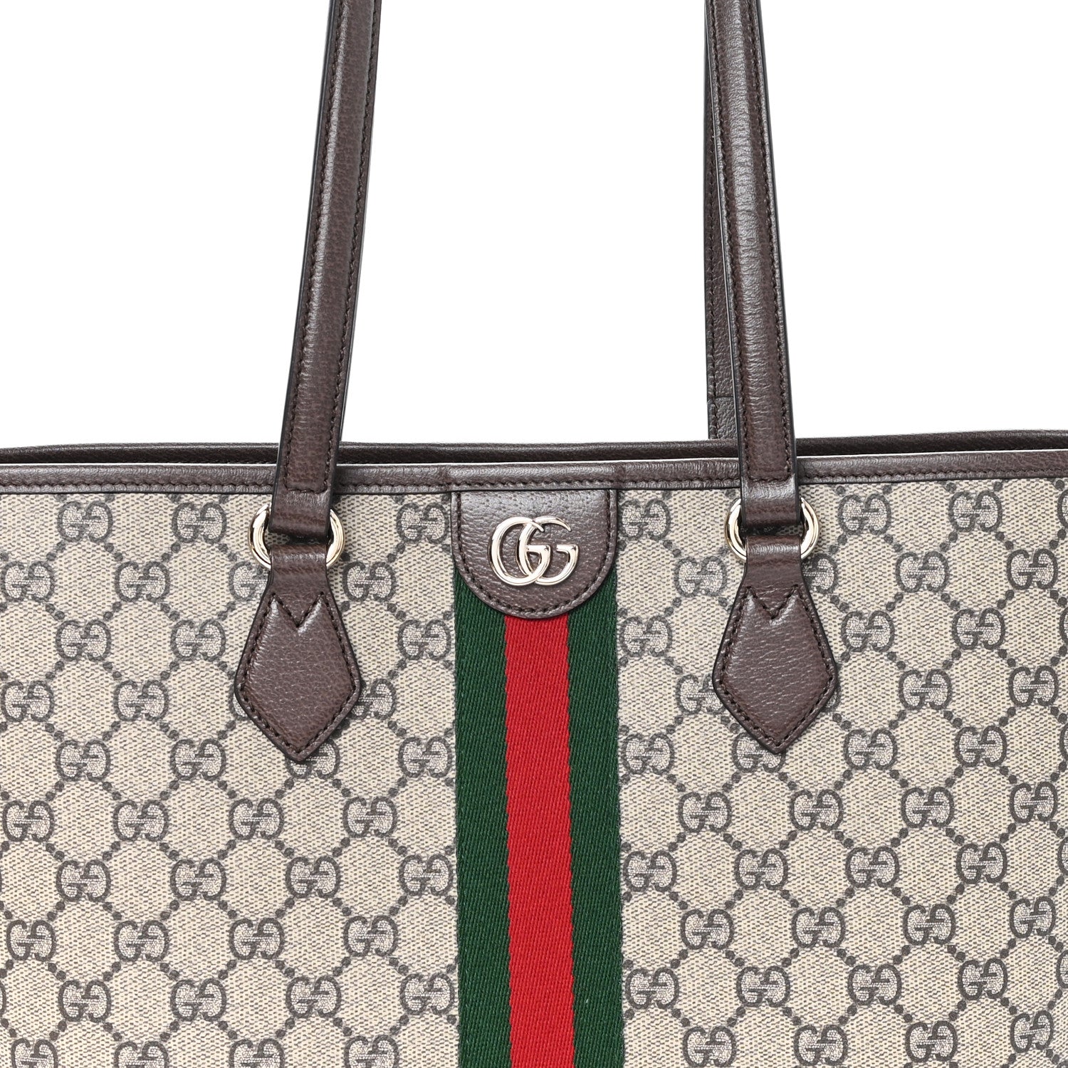 Gucci GG Supreme Monogram Textured Calfskin Web Small Ophidia Shoulder Tote Bag Beige Ebony New Acero 8 of 11
