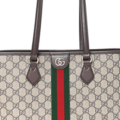 Gucci GG Supreme Monogram Textured Calfskin Web Small Ophidia Shoulder Tote Bag Beige Ebony New Acero 8 of 11