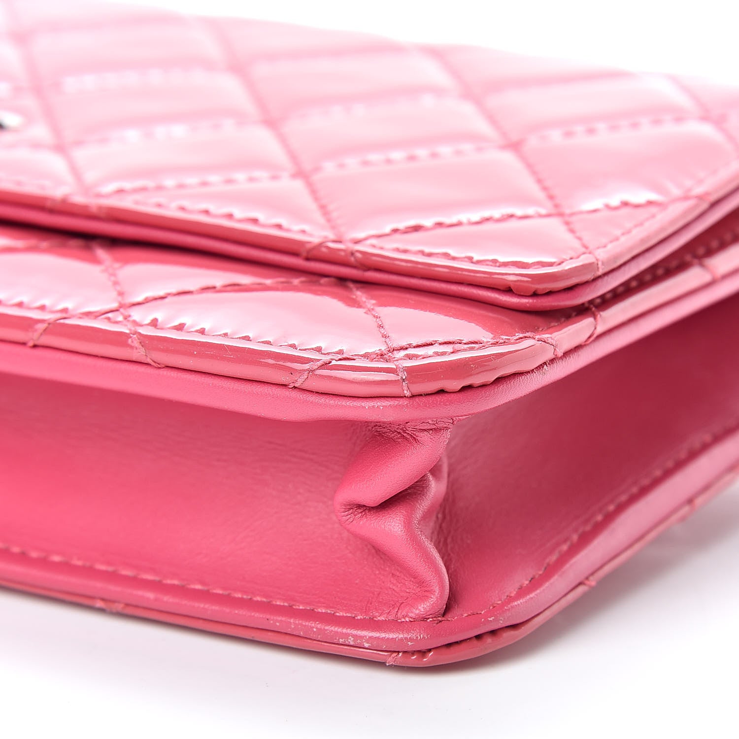 Chanel Patent Quilted Wallet On Chain WOC Fuchsia 11 of 12