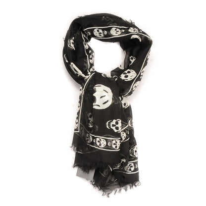 Alexander McQueen Modal Silk Skull Scarf Black White 1 of 5