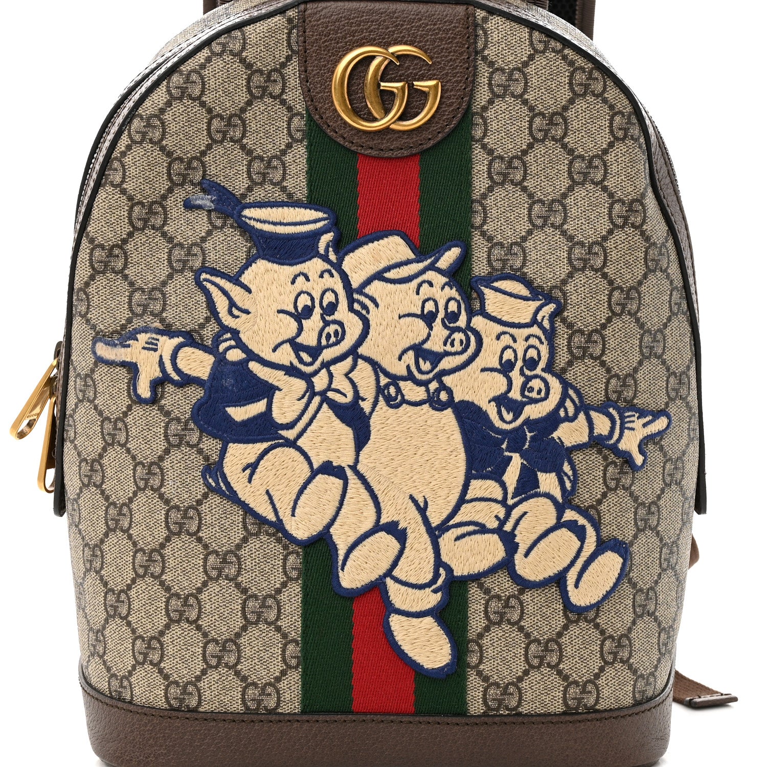 Gucci X DISNEY GG Supreme Monogram Web Three Little Pigs Ophidia Dome Backpack Beige New Acero 8 of 14