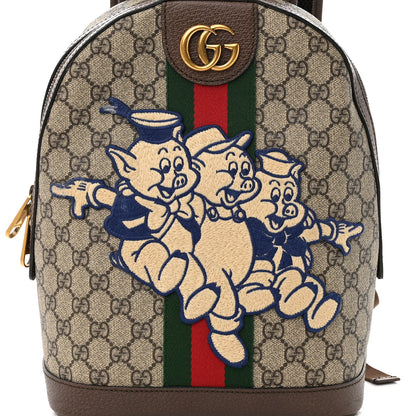 Gucci X DISNEY GG Supreme Monogram Web Three Little Pigs Ophidia Dome Backpack Beige New Acero 8 of 14