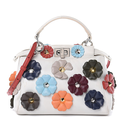 Fendi Nappa Flowerland Mini Peekaboo Iconic Satchel White Ice Multicolor 1 of 19