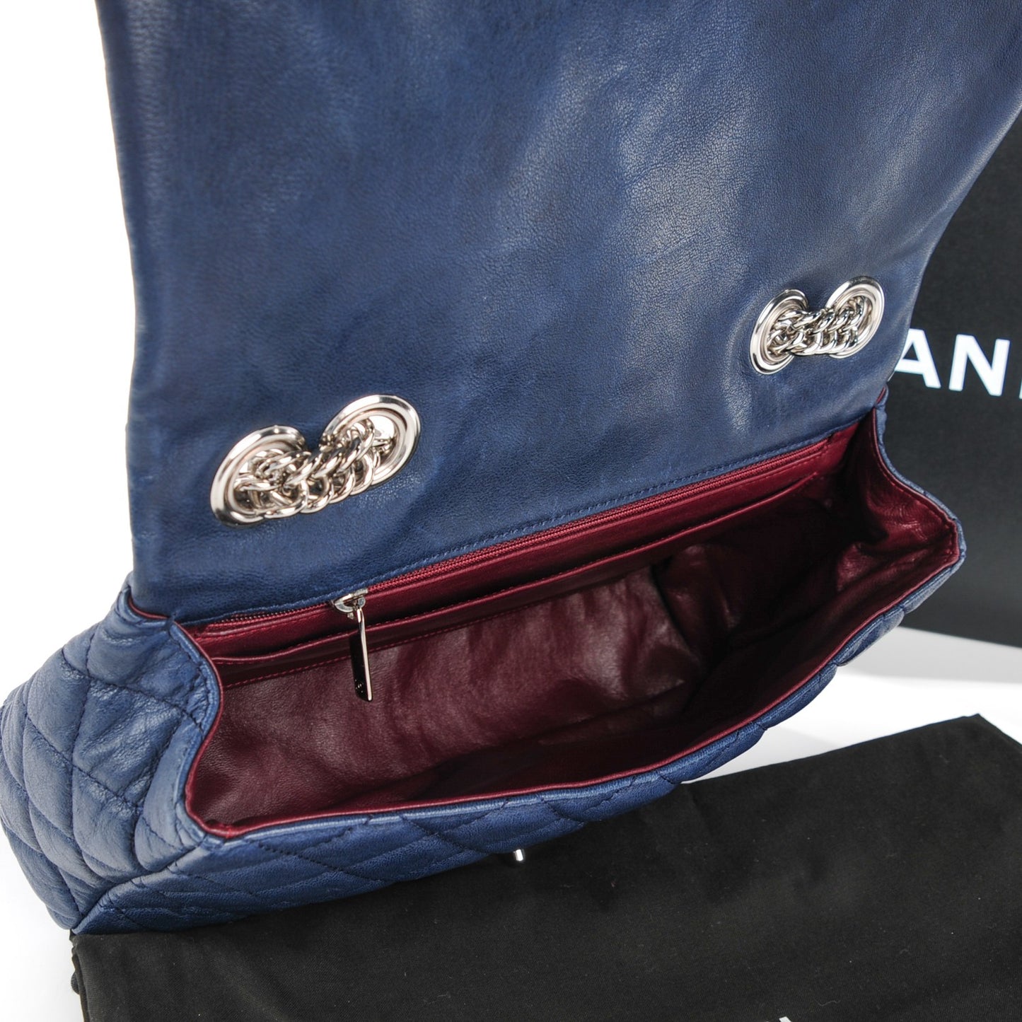 Washed Lambskin Quilted Jumbo Single Flap Bijoux Chain Navy