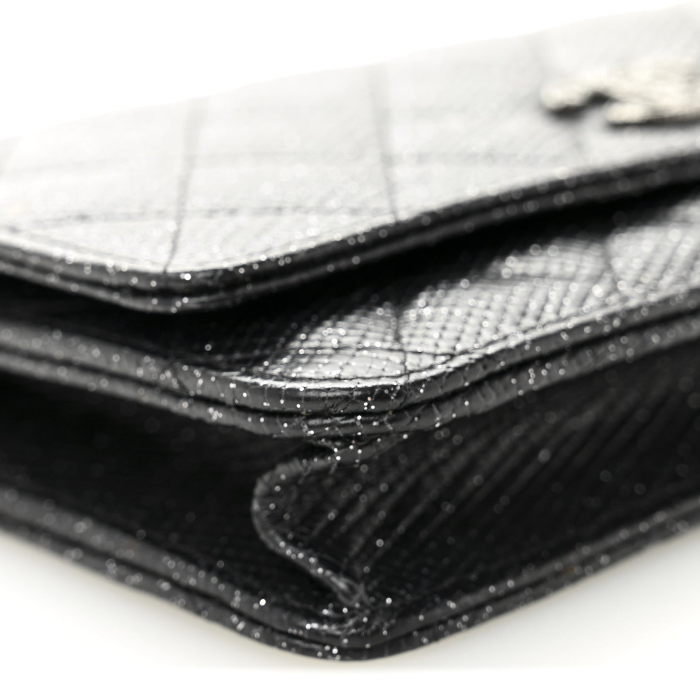 Glitter Calfskin Quilted Wallet on Chain WOC Black