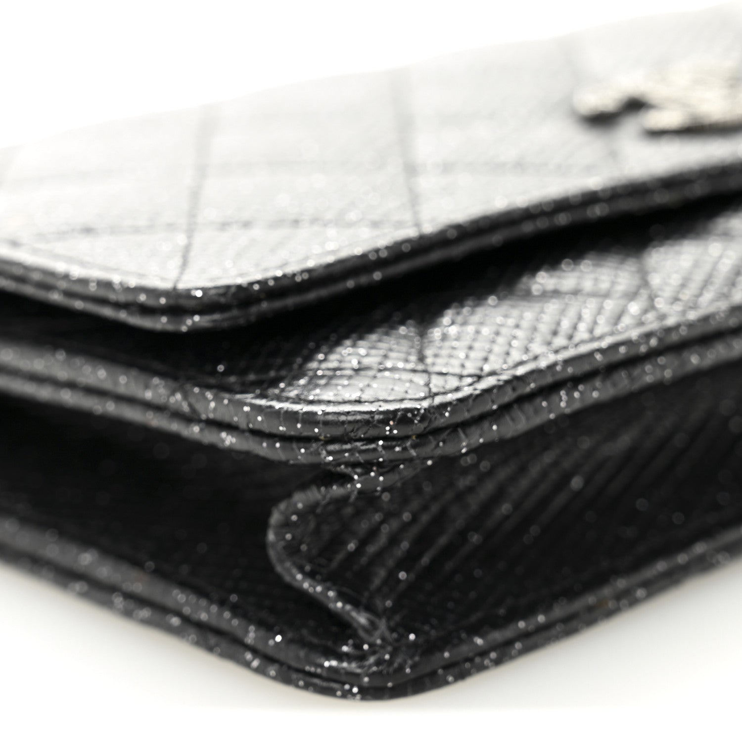 Chanel Glitter Calfskin Quilted Wallet on Chain WOC Black 10 of 12