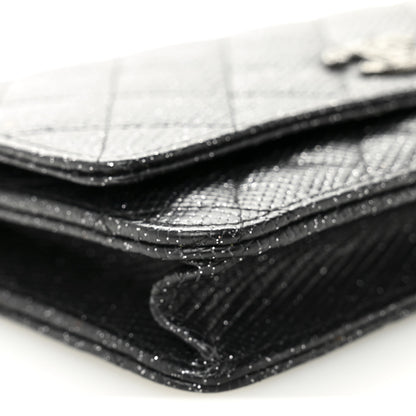 Chanel Glitter Calfskin Quilted Wallet on Chain WOC Black 10 of 12
