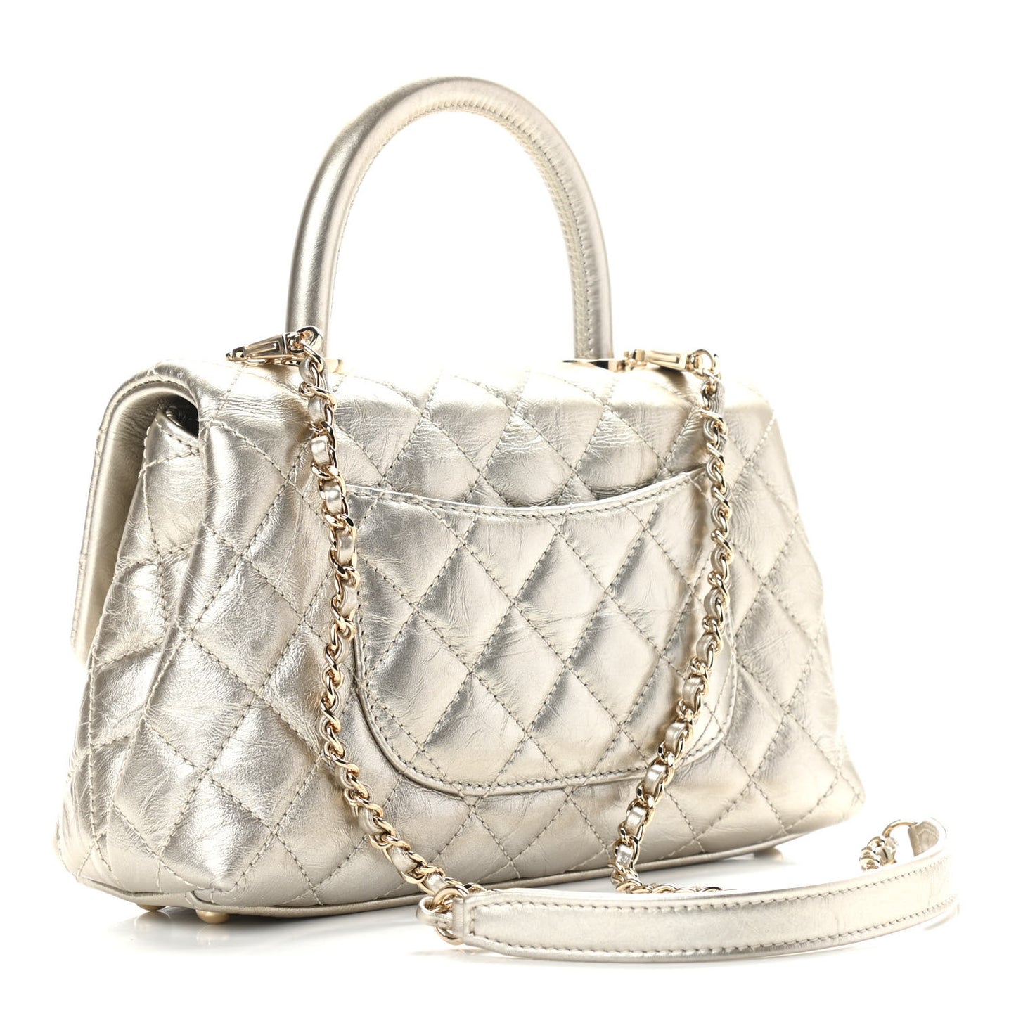 Metallic Aged Calfskin Quilted Mini Coco Handle Flap Gold