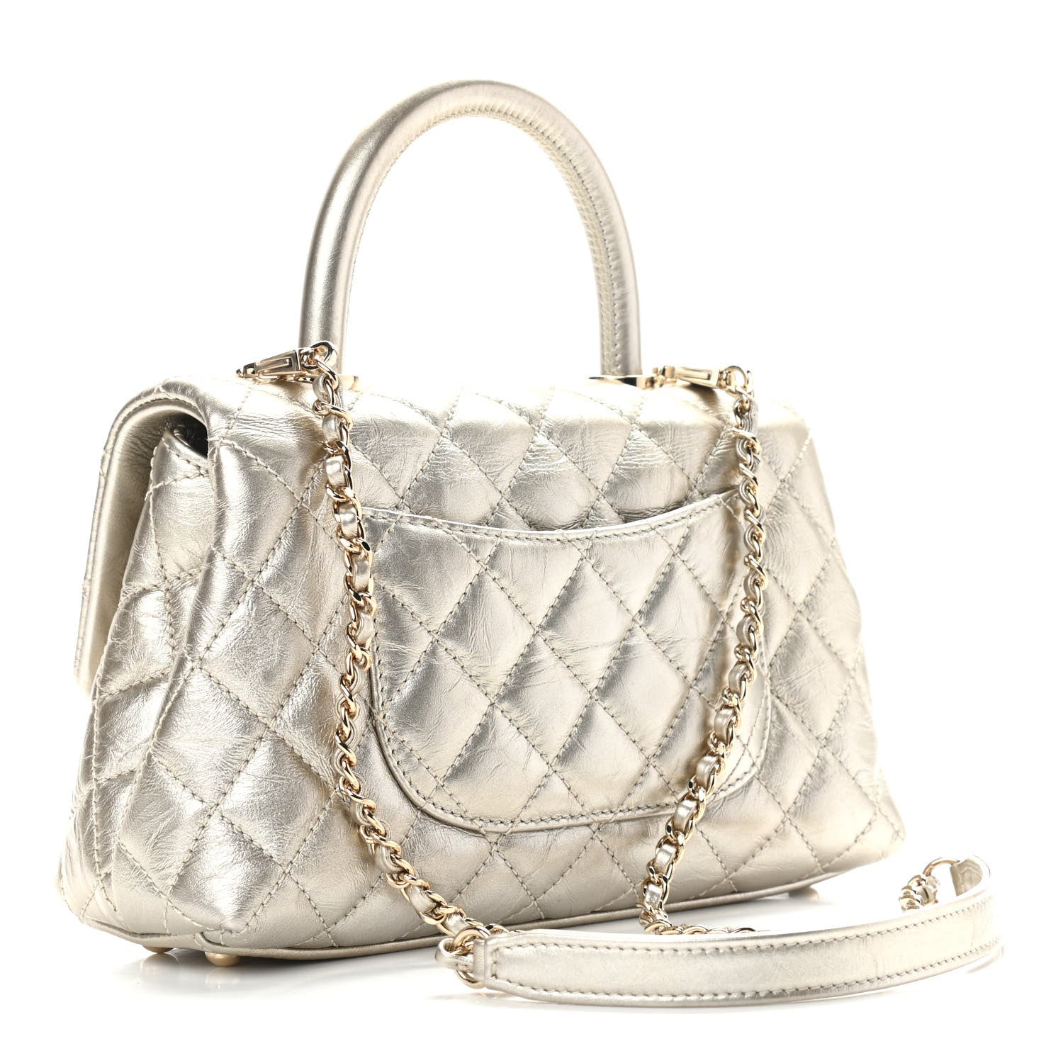 Chanel Metallic Aged Calfskin Quilted Mini Coco Handle Flap Gold 3 of 11