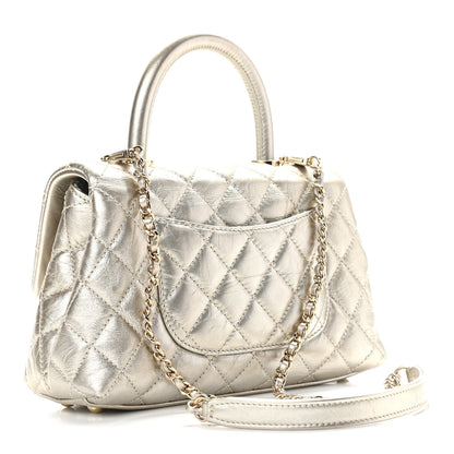 Chanel Metallic Aged Calfskin Quilted Mini Coco Handle Flap Gold 3 of 11