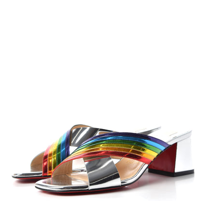 Christian Louboutin Metallic Calfskin Rainbow Arkenmule 55 Slide Sandals 37.5 Silver Multicolor 3 of 10