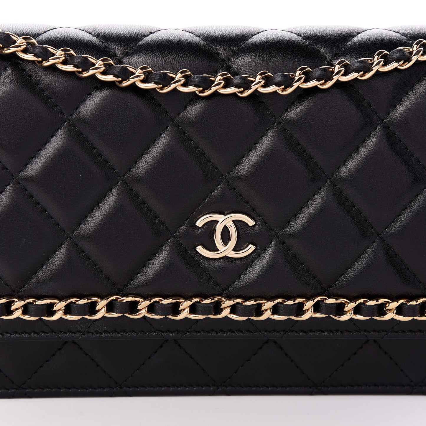 Lambskin Quilted Chain Around Wallet On Chain WOC Black