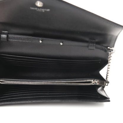 Saint Laurent Grain De Poudre Matelasse Chevron Monogram Chain Wallet Black 5 of 12