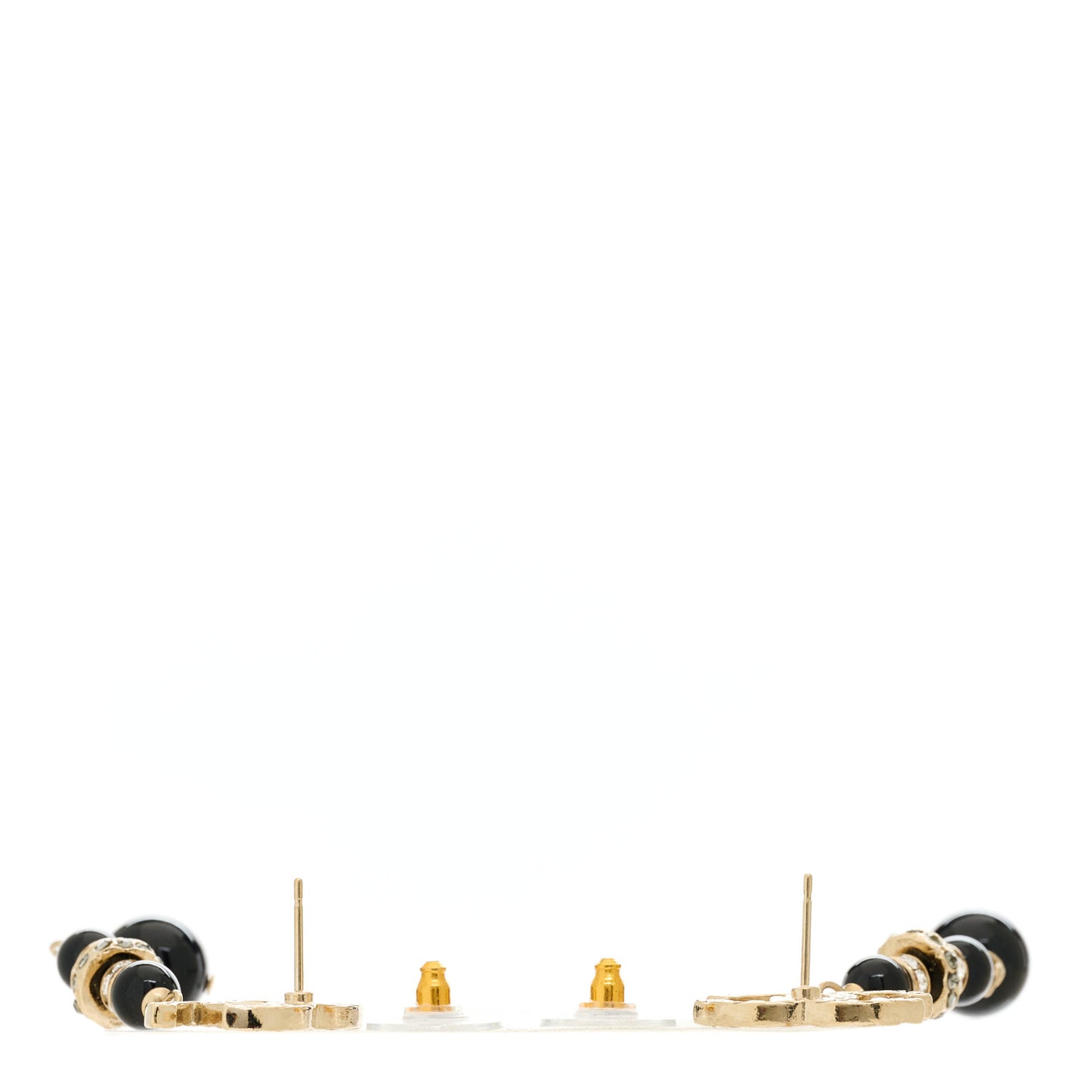 Crystal Bead Scarab CC Drop Earrings Gold Black