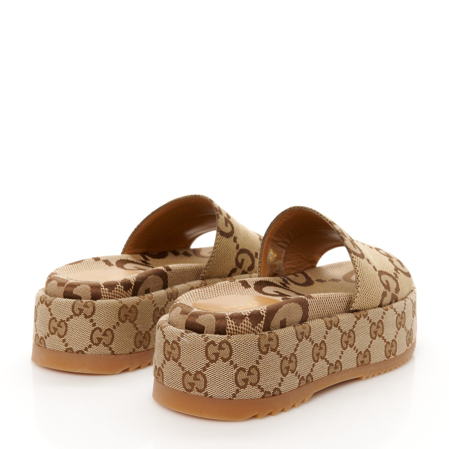Gucci Monogram Maxi GG Angelina Platform 55mm Slide Sandals 36.5 Camel Ebony 5 of 10