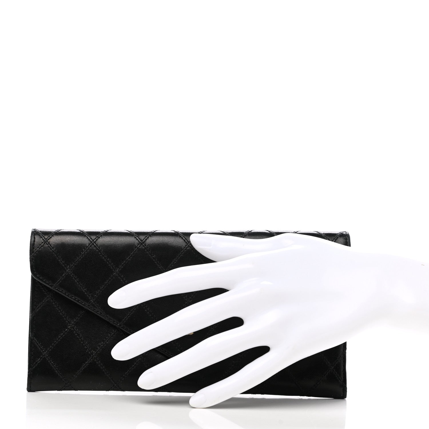 Chanel Lambskin Diamond Stitched Envelope Long Flap Wallet Black 2 of 9