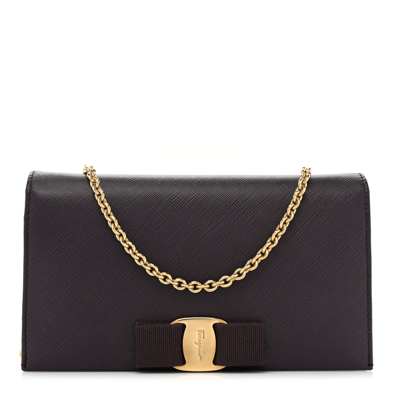 Salvatore Ferragamo Calfskin Vara Wallet On Chain Plum 1 of 16