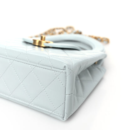 Chanel Shiny Aged Calfskin Quilted Nano Kelly Shopper Light Blue 9 of 10