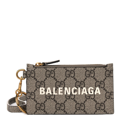 Gucci X BALENCIAGA GG Supreme Monogram Logo Card Case With Strap Beige Ebony 1 of 7