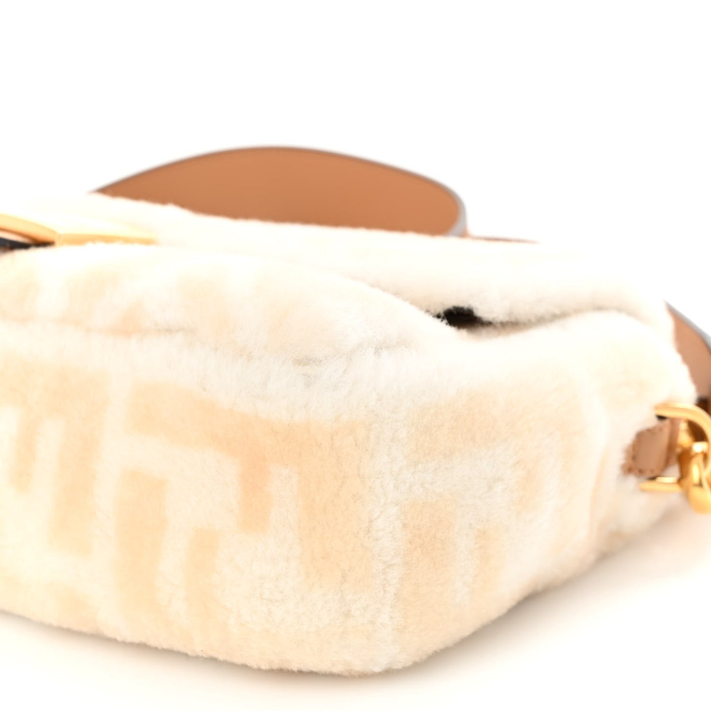 Shearling Vitello Dolce Macro FF 1974 Baguette White Ice Cuoio Miele Scuro