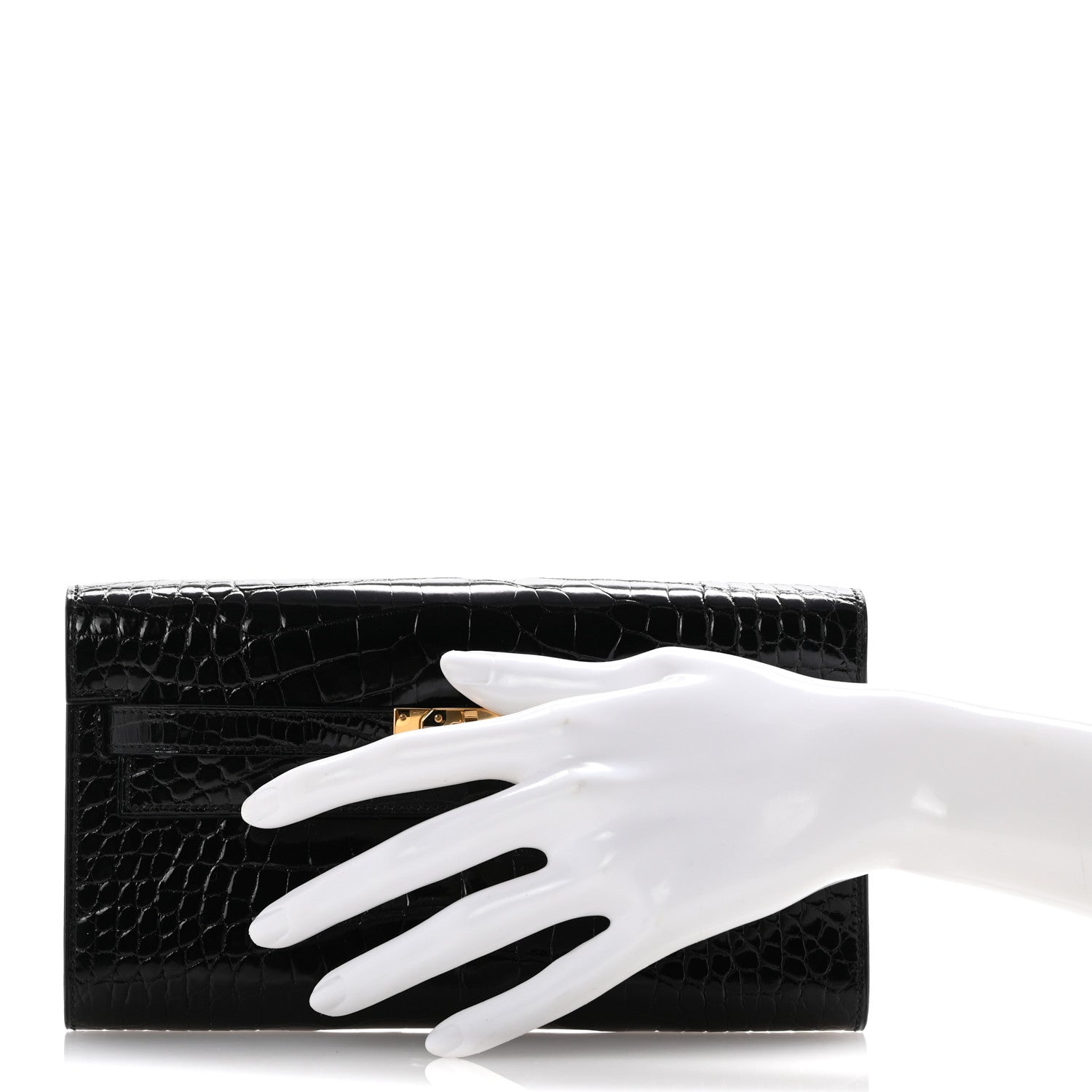 Hermes Shiny Alligator Kelly Wallet To Go Black 2 of 13