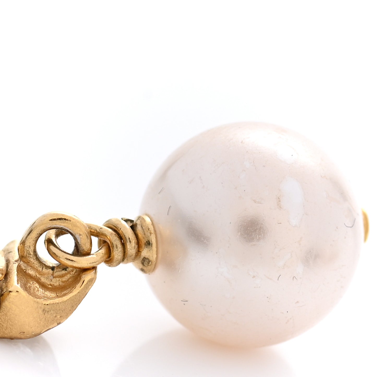 Pearl Crystal CC Drop Earrings Gold