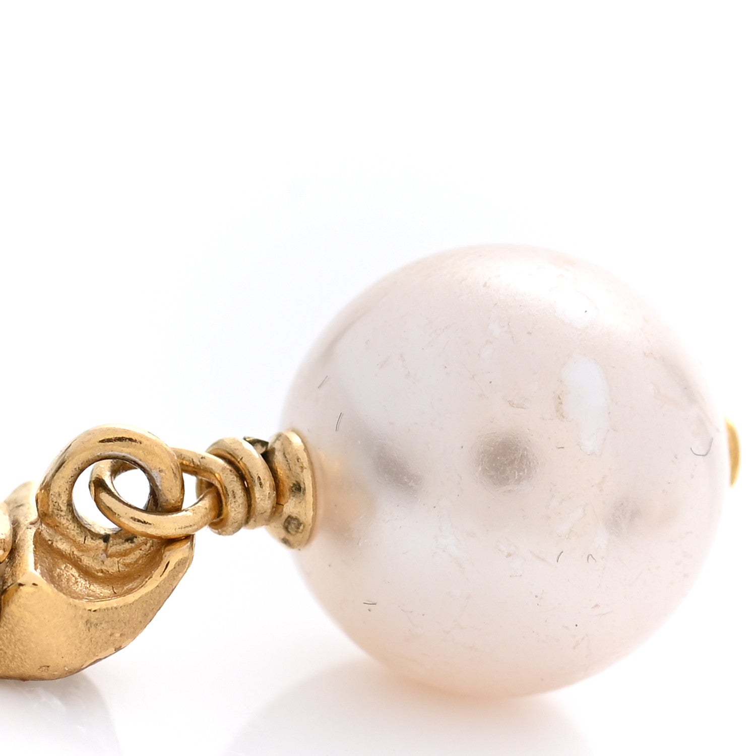 Chanel Pearl Crystal CC Drop Earrings Gold 6 of 7