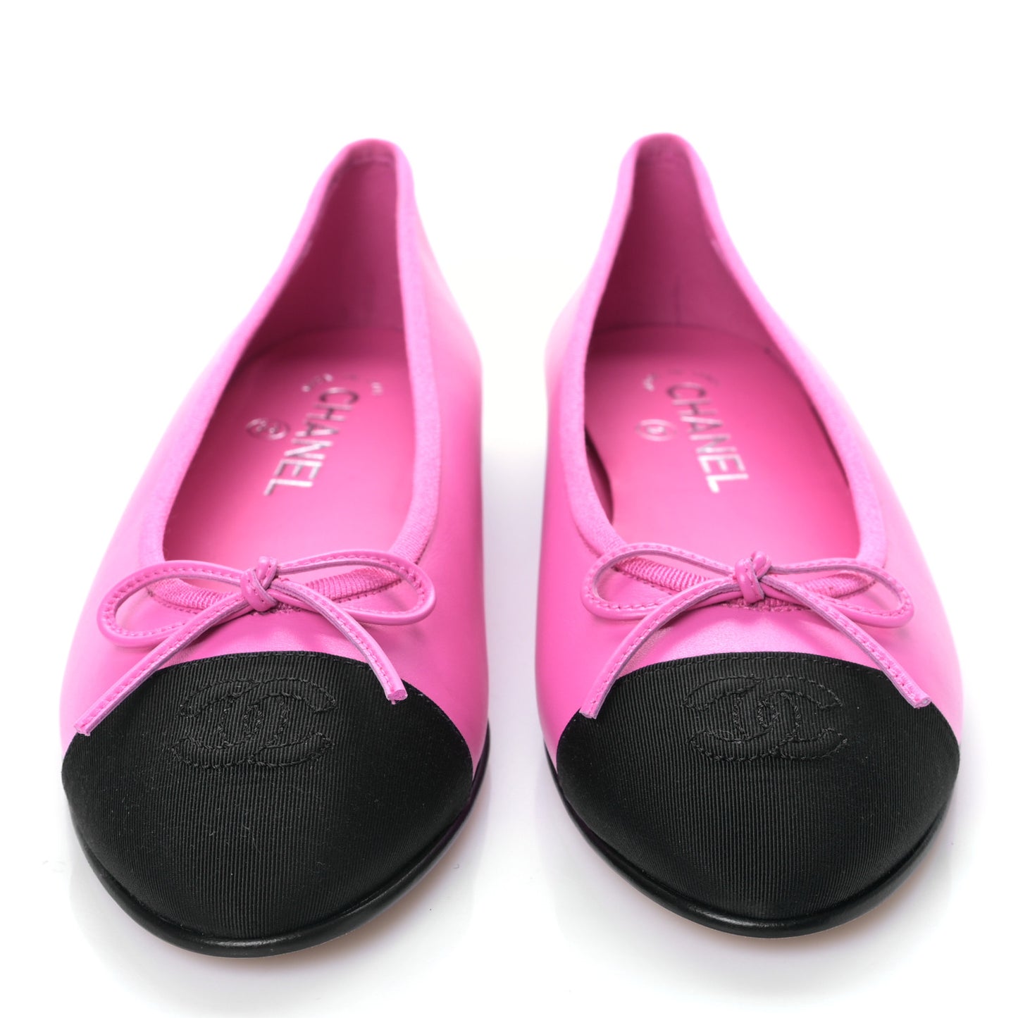 Lambskin Grosgrain Cap Toe CC Ballerina Flats 38 Pink Black