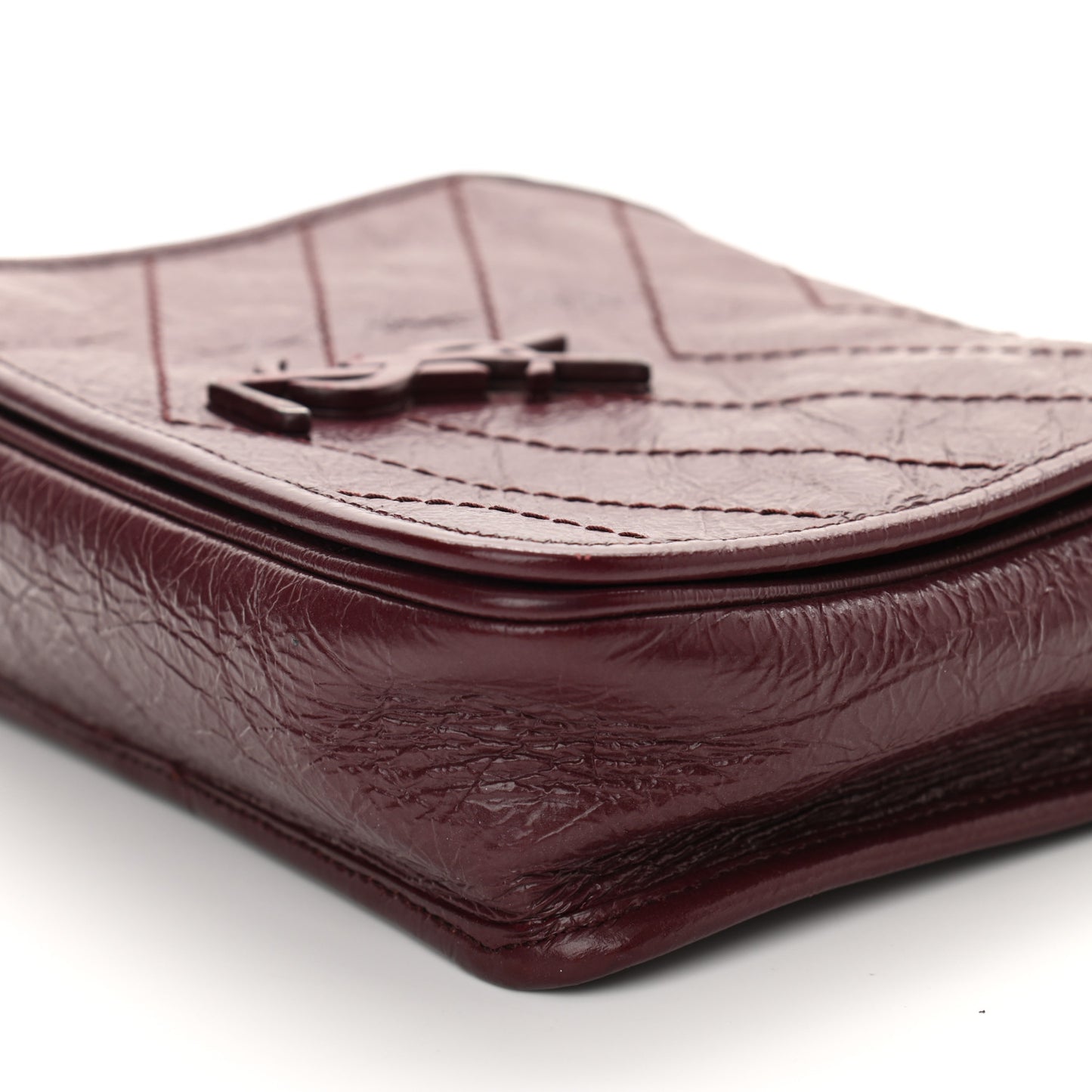 Crinkled Calfskin Matelasse Monogram Niki Chain Wallet Dark Legion Red