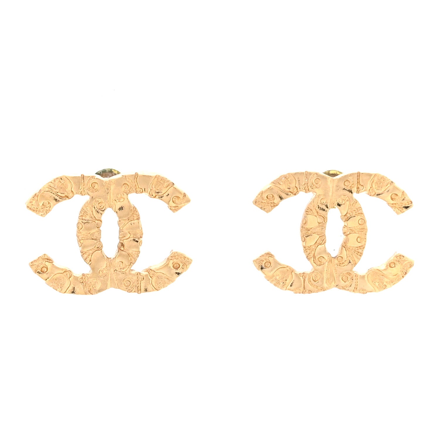 Chanel Metal Textured CC Earrings Gold 1 of 6
