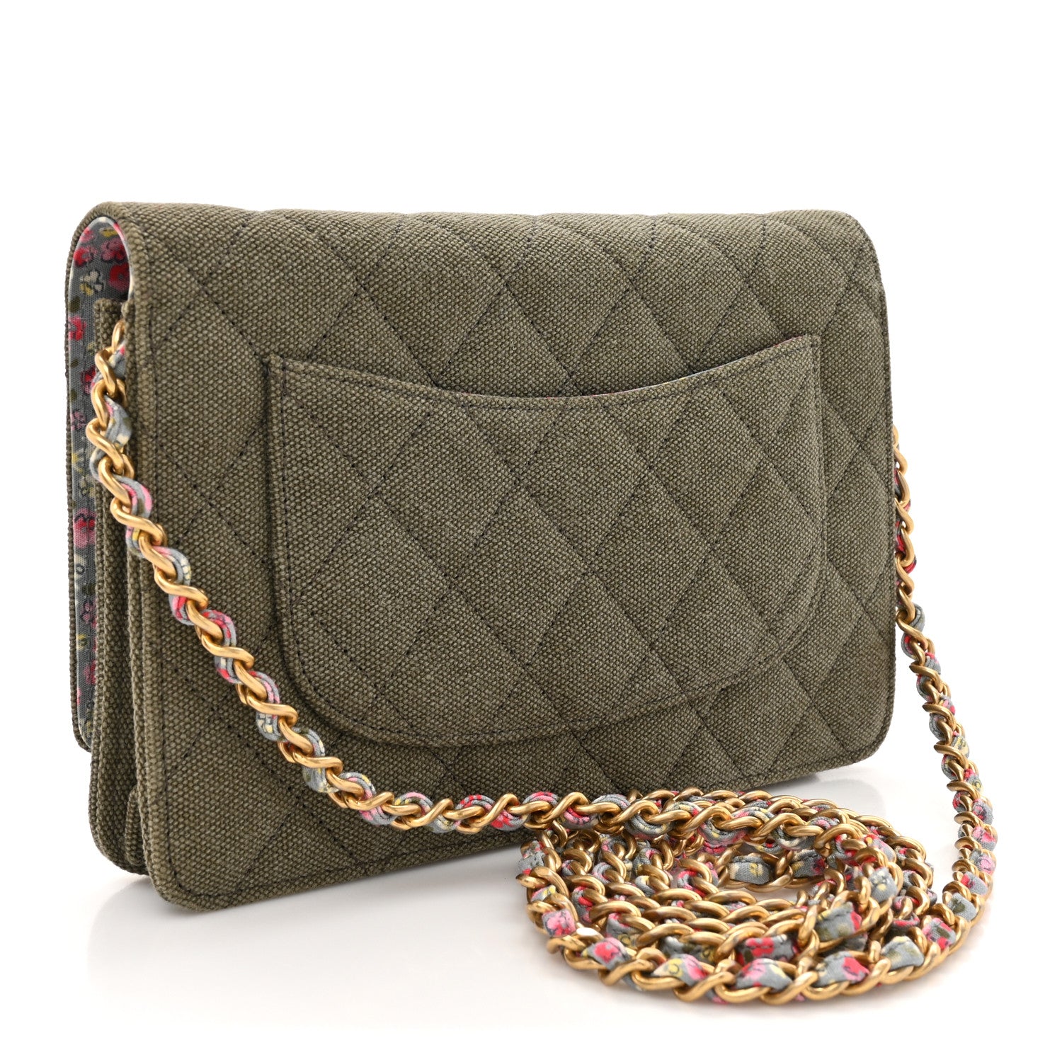 Chanel Canvas Quilted Coco Cuba Charms Wallet on Chain WOC Khaki 3 of 10