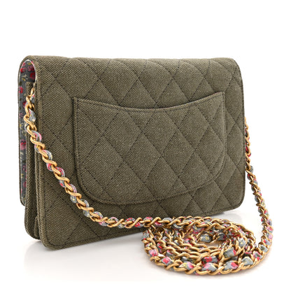 Chanel Canvas Quilted Coco Cuba Charms Wallet on Chain WOC Khaki 3 of 10